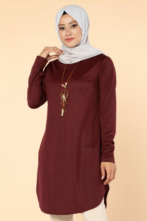 Kolyeli Tesettür Tunik-3046 Bordo