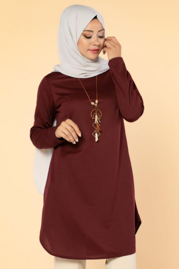 Kolyeli Tesettür Tunik-3046 Bordo