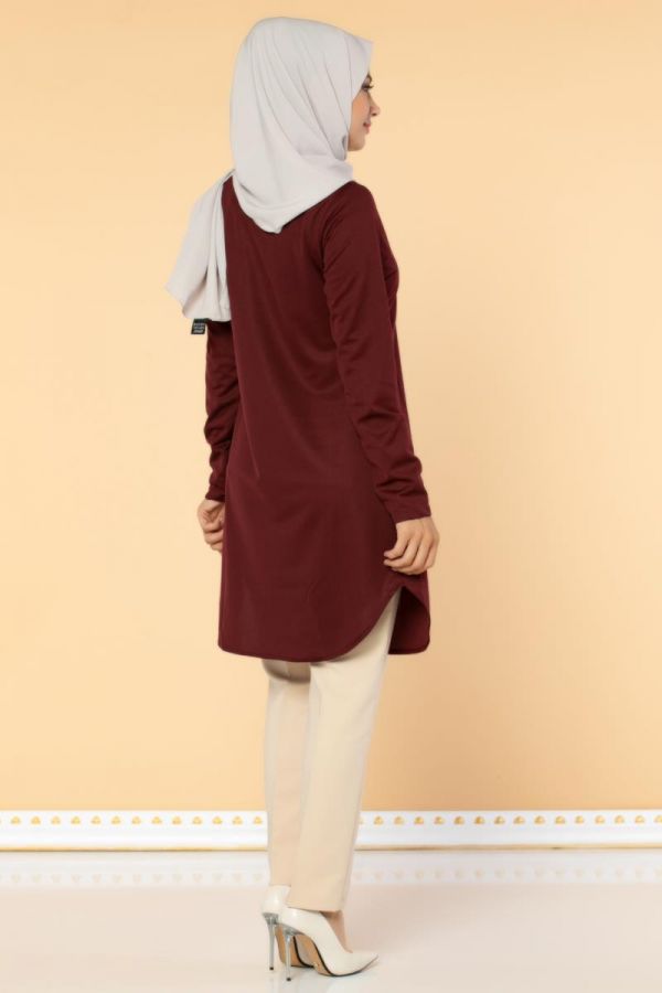 Kolyeli Tesettür Tunik-3046 Bordo