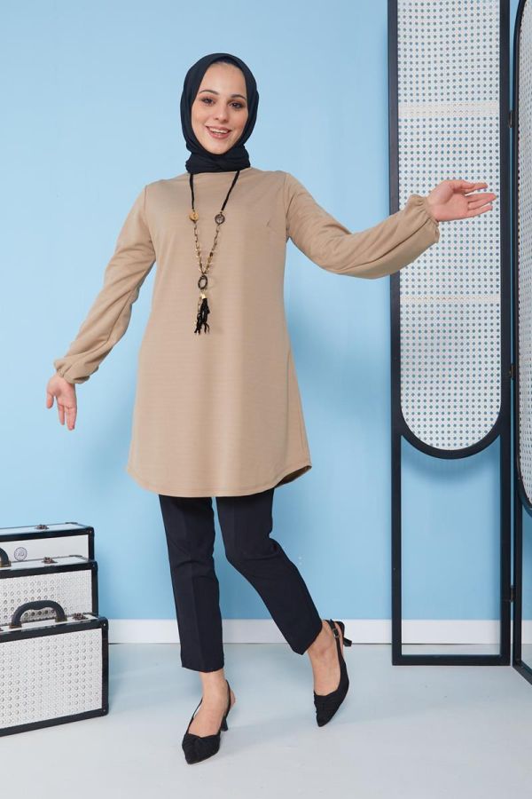 Kolyeli Tunik-3103 Bej