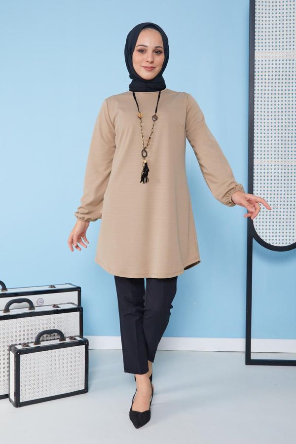 Kolyeli Tunik-3103 Bej