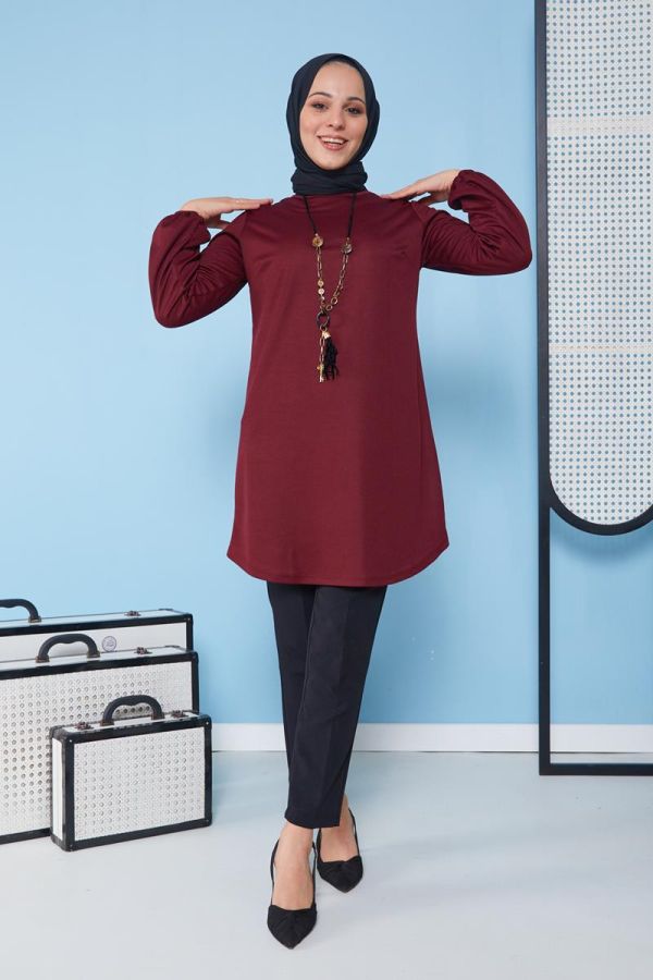 Kolyeli Tunik-3103 Bordo