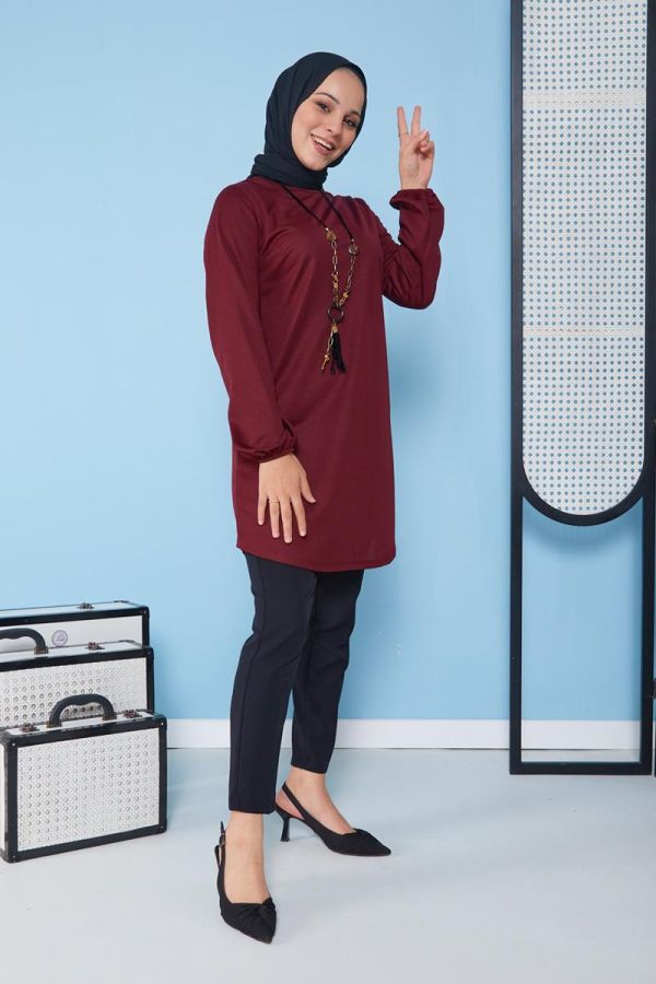 Kolyeli Tunik-3103 Bordo