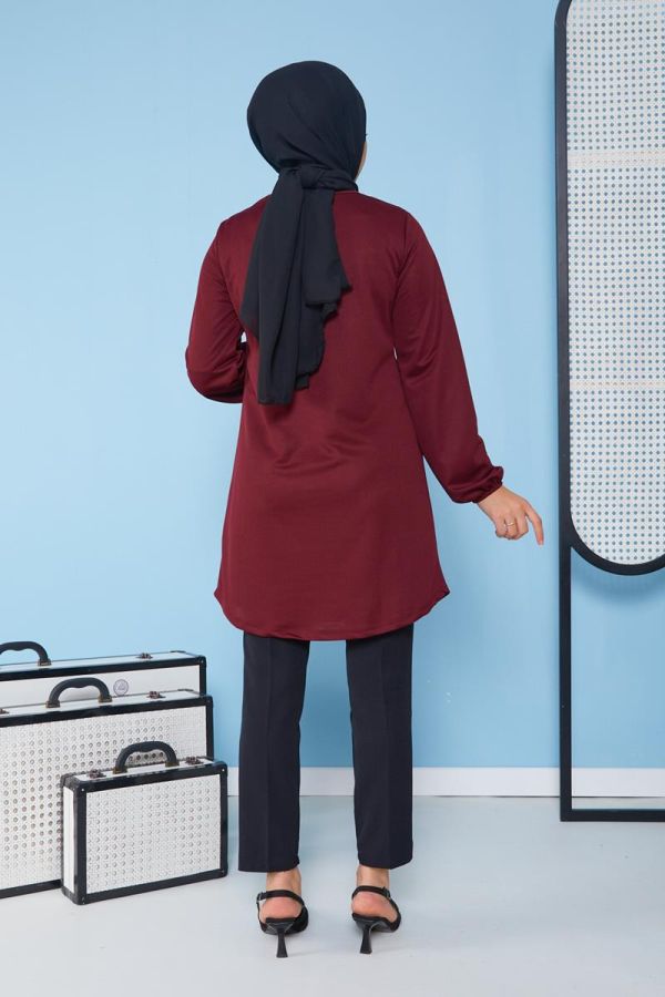 Kolyeli Tunik-3103 Bordo