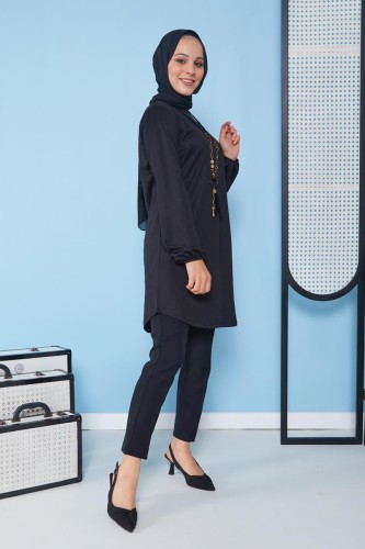 Modaebva - Kolyeli Tunik-3103 Siyah (1)