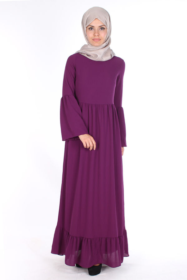 Kübra Fırfırlı elbise-1754 Mor