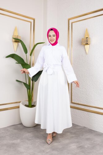 Kuşak Bağlamalı Gömlek-3040 Beyaz - Modaebva (1)