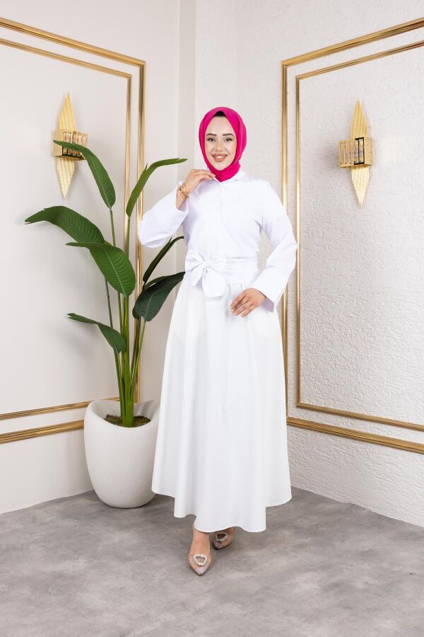 Kuşak Bağlamalı Gömlek-3040 Beyaz - 4