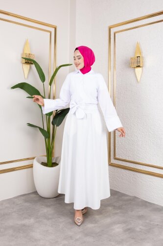 Kuşak Bağlamalı Gömlek-3040 Beyaz - 5