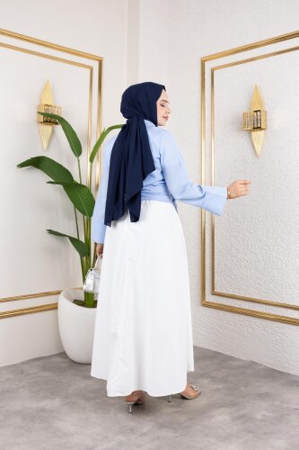 Kuşak Bağlamalı Gömlek-3040 Mavi - 6