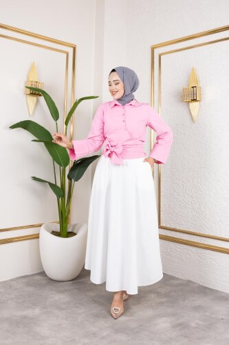 Kuşak Bağlamalı Gömlek-3040 Pembe - Modaebva (1)