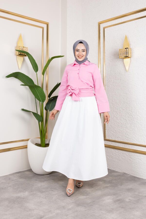 Kuşak Bağlamalı Gömlek-3040 Pembe - 4