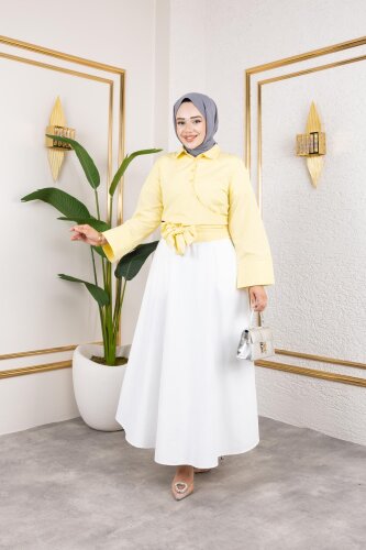 Kuşak Bağlamalı Gömlek-3040 Sarı - Modaebva
