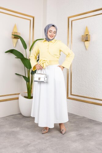 Kuşak Bağlamalı Gömlek-3040 Sarı - 4