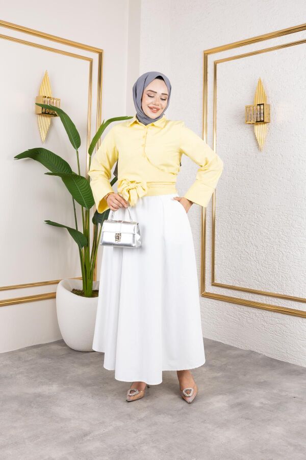 Kuşak Bağlamalı Gömlek-3040 Sarı - 4