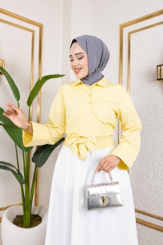 Kuşak Bağlamalı Gömlek-3040 Sarı - Modaebva (1)