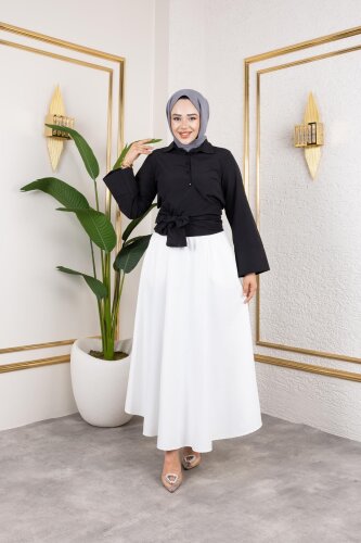 Kuşak Bağlamalı Gömlek-3040 Siyah - Modaebva