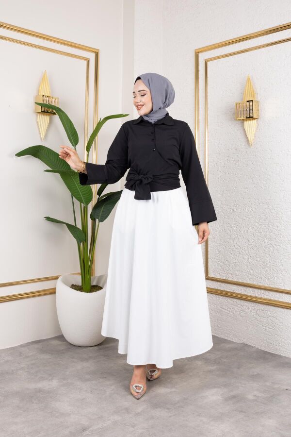 Kuşak Bağlamalı Gömlek-3040 Siyah - 3