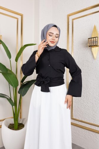 Kuşak Bağlamalı Gömlek-3040 Siyah - Modaebva (1)