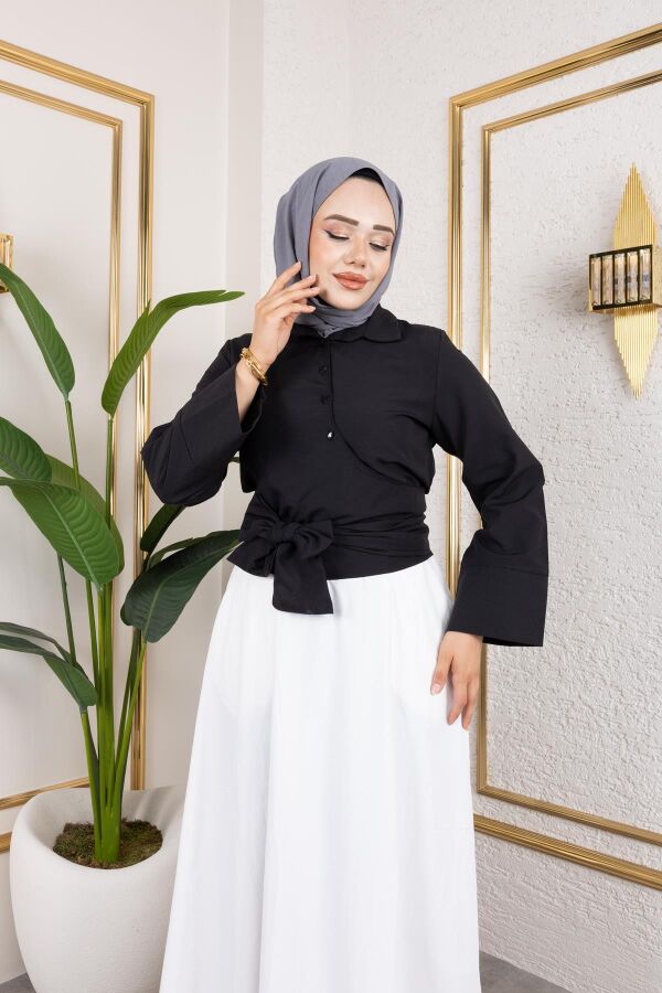 Kuşak Bağlamalı Gömlek-3040 Siyah - 2