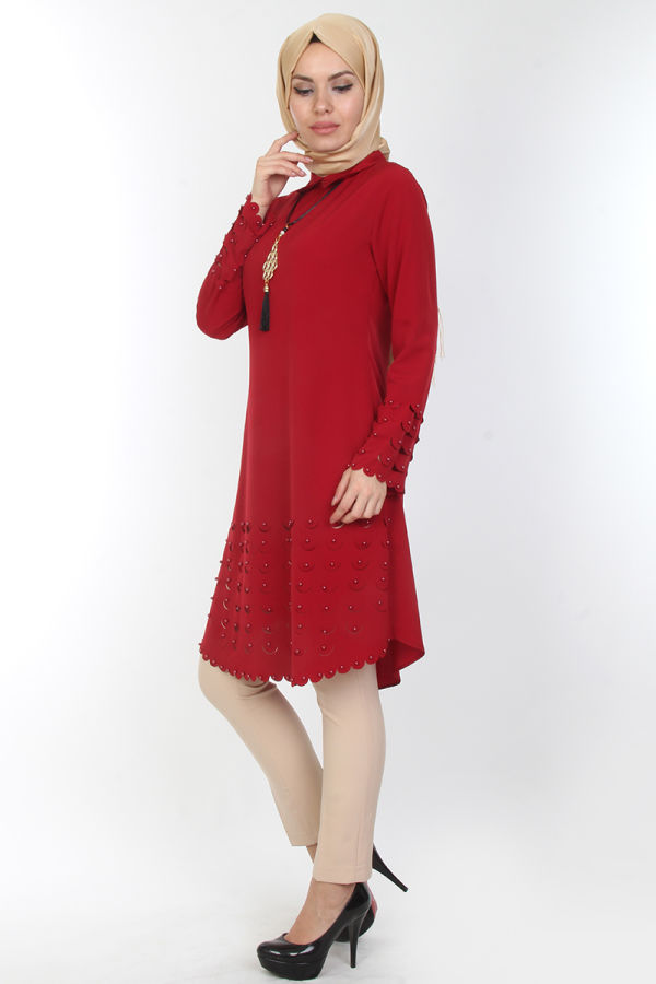 Kolyeli İncili Tunik-0533Bordo