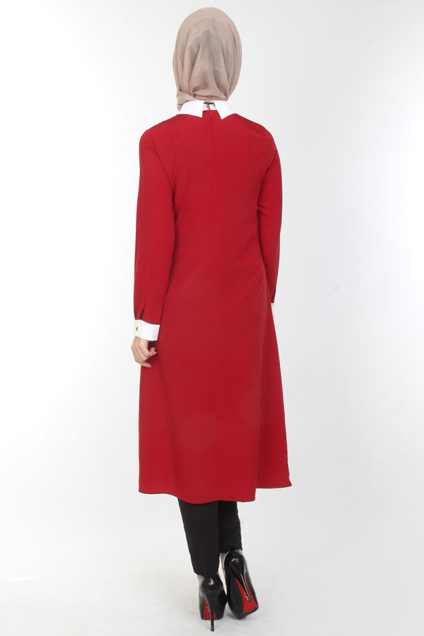 Lazer Kesim Kolyeli Tunik-Bordo2909