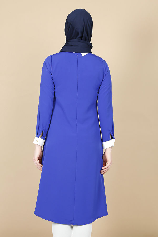 Lazer Kesim Kolyeli Tunik-saks mavisi2909