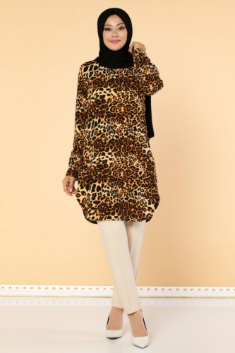 Modaebva - Leopar Desenli Tesettür Tunik-Leopar Desenli Tesettür Tunik-3045