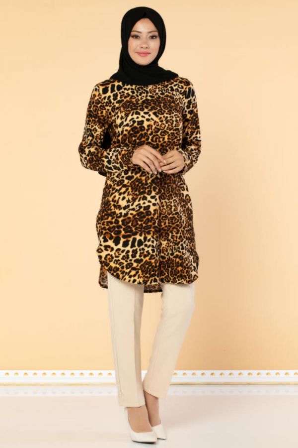 Leopar Desenli Tesettür Tunik-Leopar Desenli Tesettür Tunik-3045