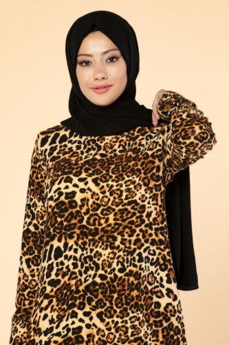 Modaebva - Leopar Desenli Tesettür Tunik-Leopar Desenli Tesettür Tunik-3045 (1)