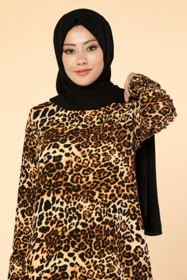 Leopar Desenli Tesettür Tunik-Leopar Desenli Tesettür Tunik-3045