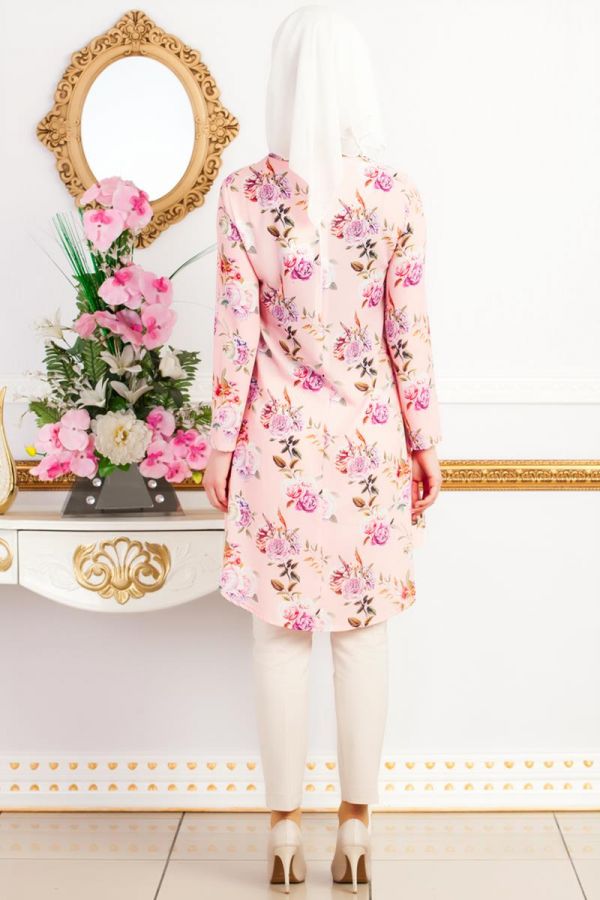 Mor Çiçek Desenli Tunik-3449 - 5