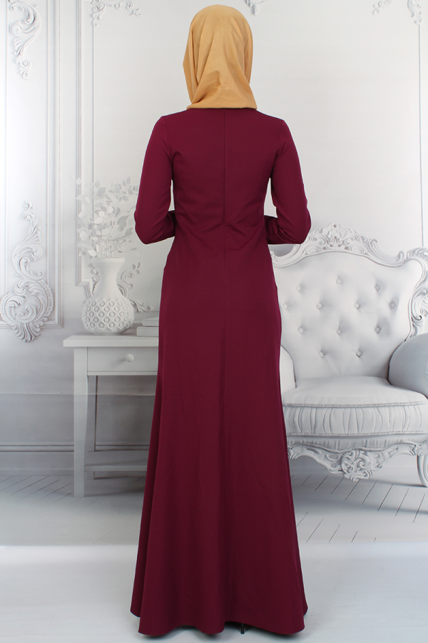 Nakış İşlemeli Abiye Mürdüm-0015