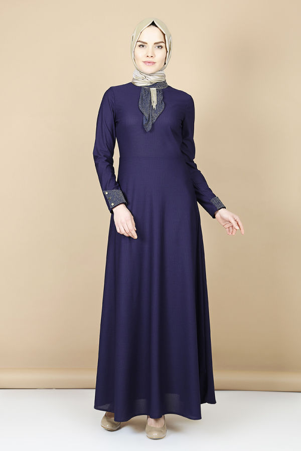 Nergiz savaroski kolye detaylı elbise -mor 0083