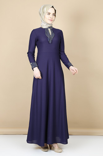 Nergiz savaroski kolye detaylı elbise -mor 0083 - Thumbnail