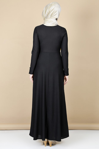 Nergiz savaroski kolye detaylı elbise -Siyah 0083 - Thumbnail