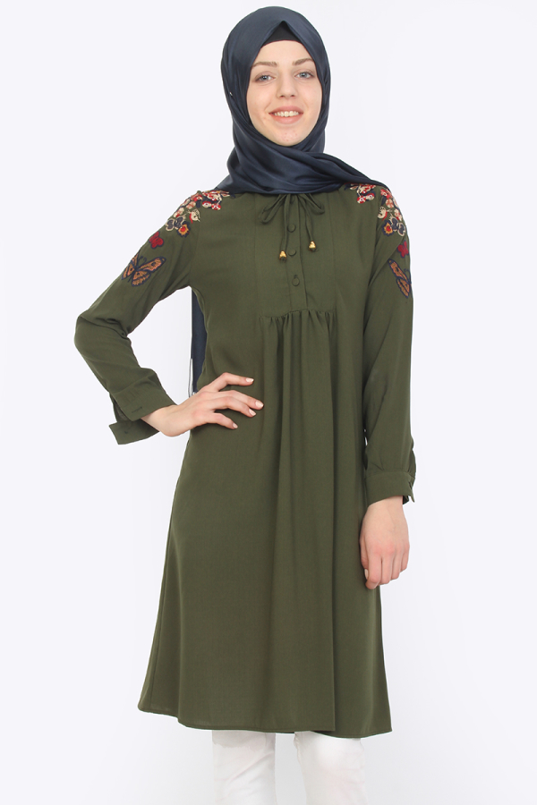 Omuz Nakış İşlemeli Tunik YeşilZRD1179