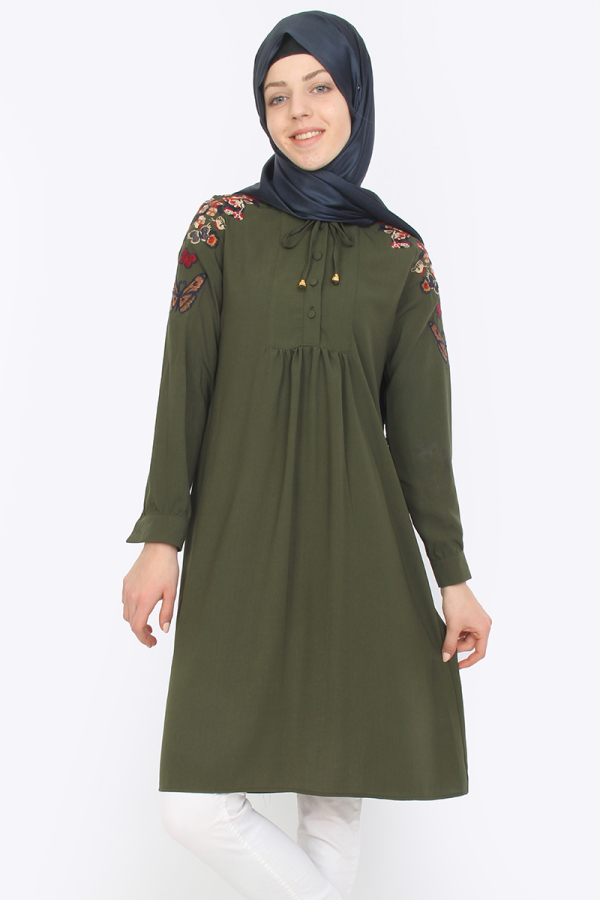Omuz Nakış İşlemeli Tunik YeşilZRD1179