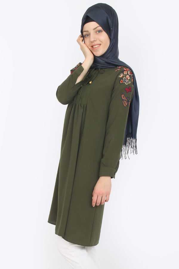 Omuz Nakış İşlemeli Tunik YeşilZRD1179