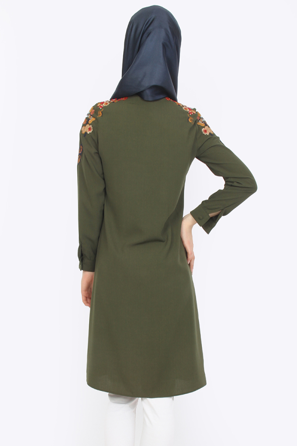 Omuz Nakış İşlemeli Tunik YeşilZRD1179