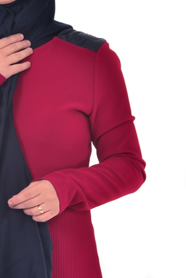 Omuz Ve Sırt Deri Detaylı Elbise Bordo-4064