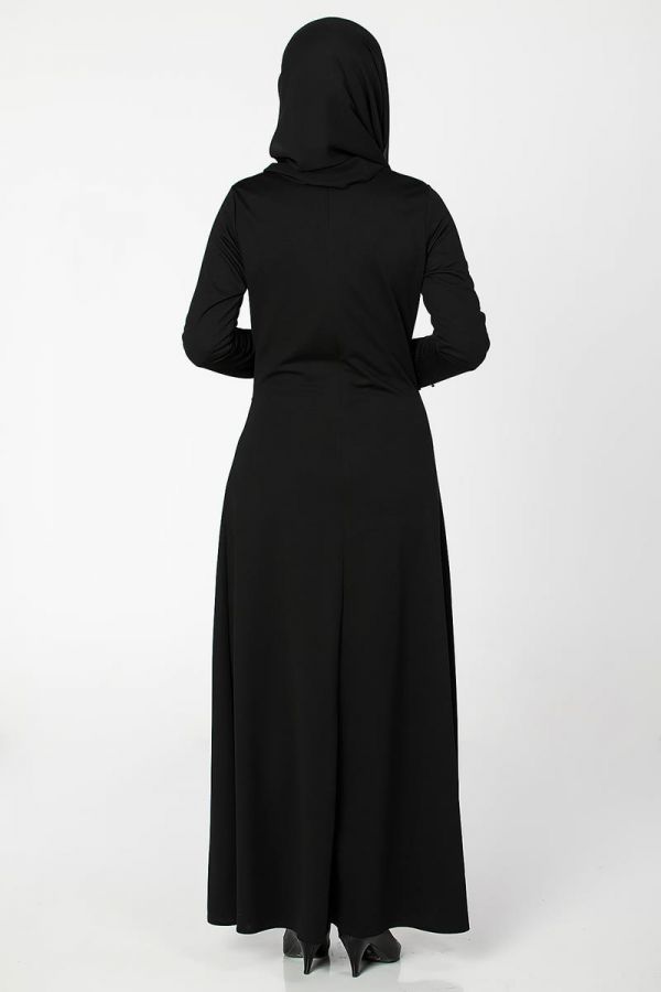 Ön ve Kol İnci Detaylı Elbise-2063 Siyah