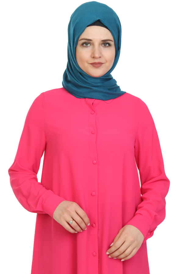 Baskı Düğmeli Mevlana Tunik-Fuşya1012
