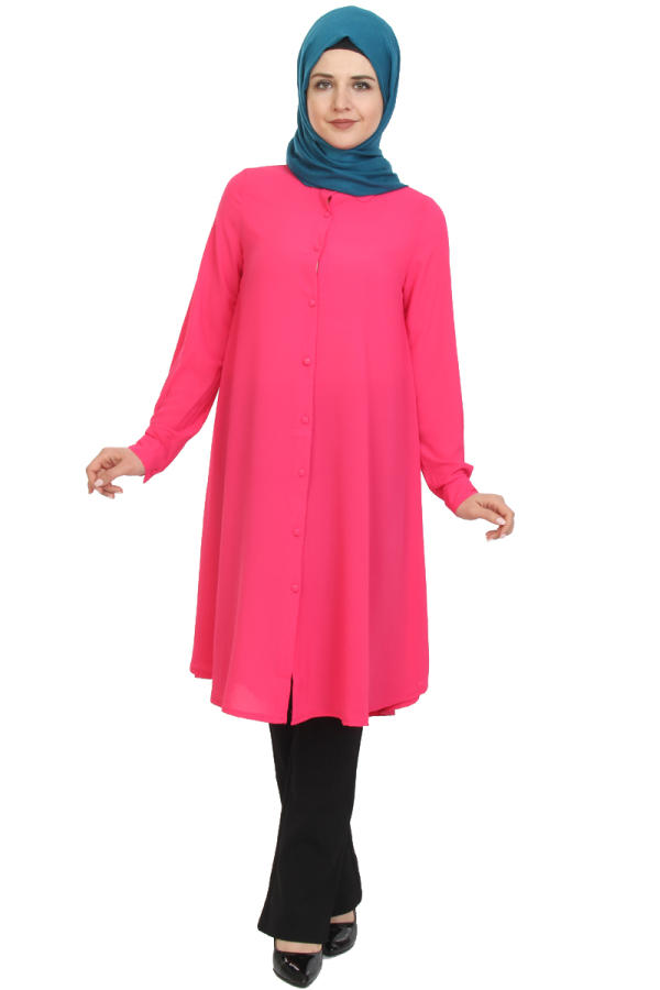 Baskı Düğmeli Mevlana Tunik-Fuşya1012