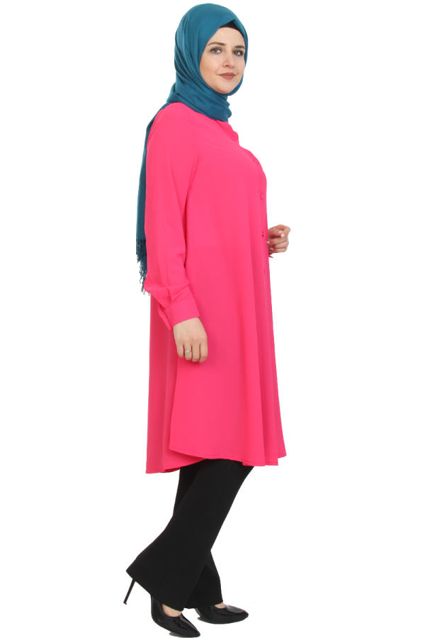 Baskı Düğmeli Mevlana Tunik-Fuşya1012
