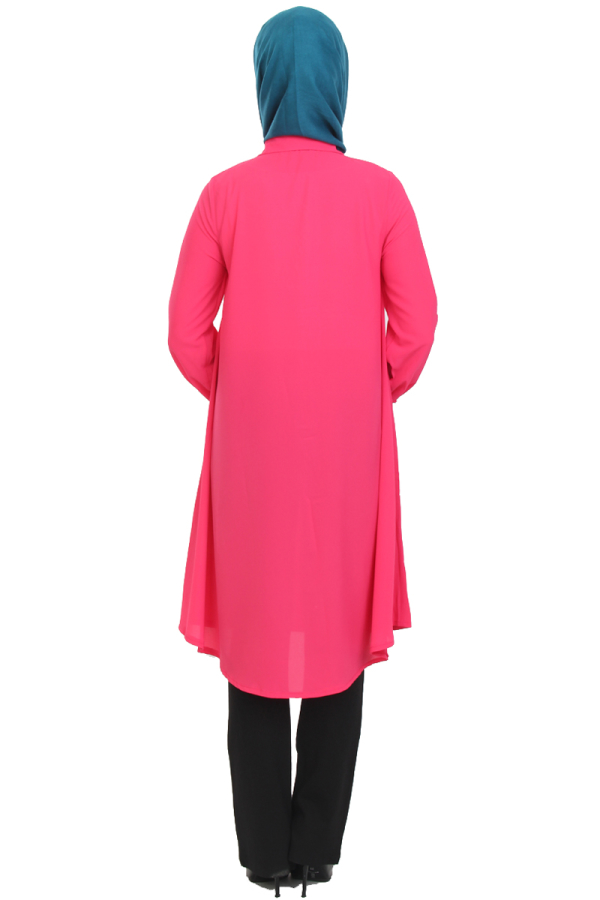 Baskı Düğmeli Mevlana Tunik-Fuşya1012