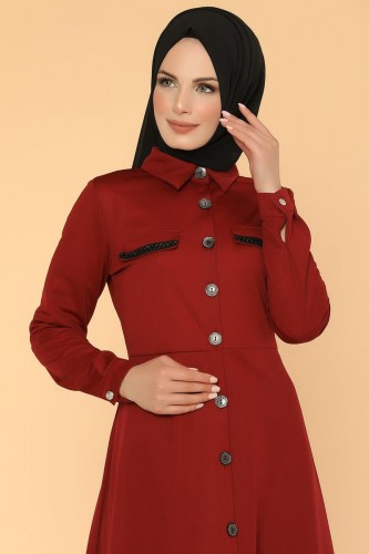 Önden Düğmeli Yazlık Ferace-2061 Bordo - 2