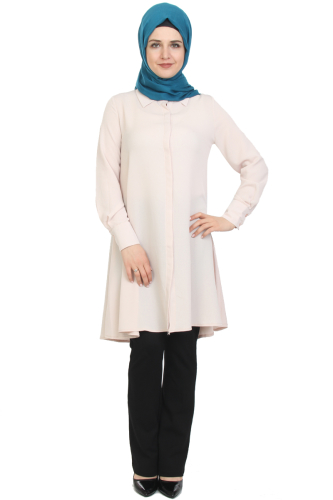 Önden Gizli Düğmeli Mevlana Tunik-Pudra1011 - 1