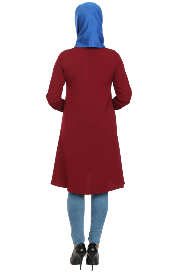 Önden Gizli Düğmeli Mevlana Tunik-Bordo1011