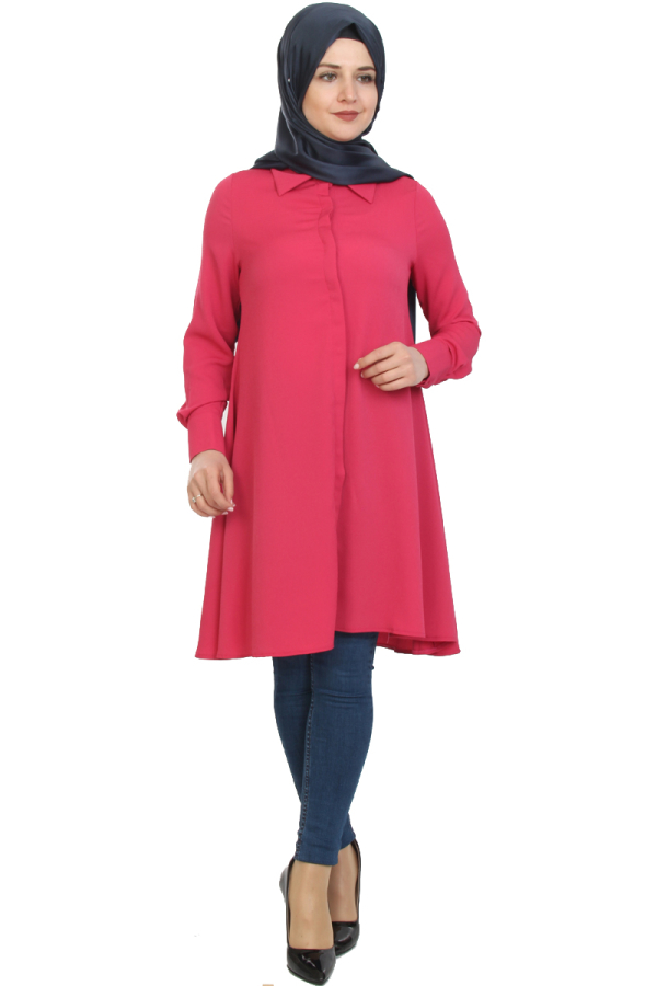 Önden Gizli Düğmeli Mevlana Tunik-Fuşya1011